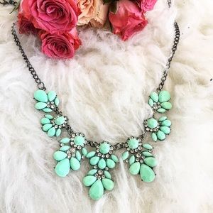 Rhinestone floral statement necklace teal green